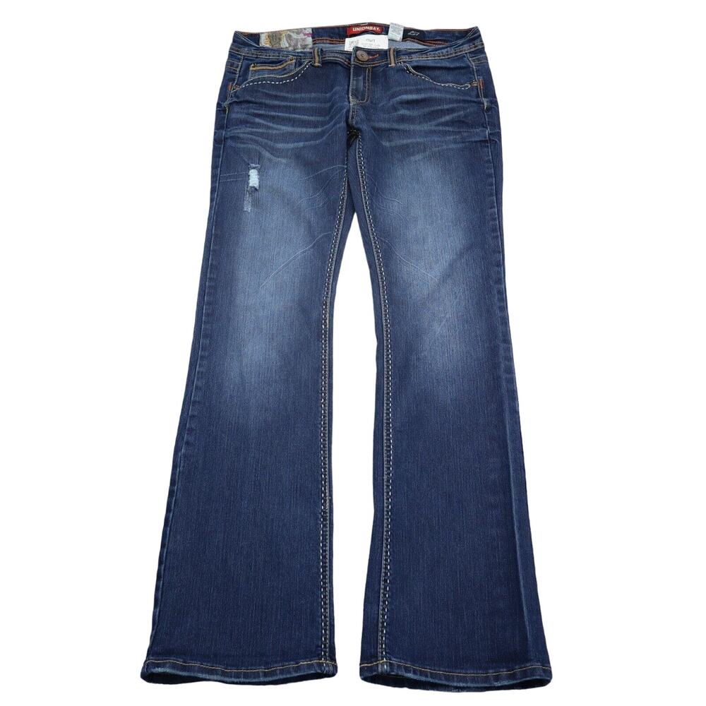 Union Bay Pants Womens 11 Blue Mid Rise Flat Front Stretch Skinny Boot Jeans
